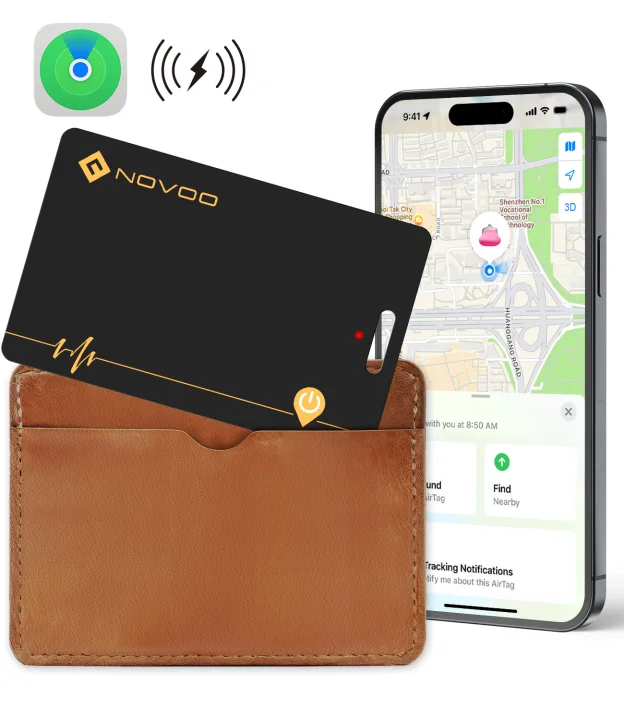 NOVOO Wireless Charging Wallet Tracker Card, Smart Bluetooth Item Tag, Works with Apple Find My(iOS only)