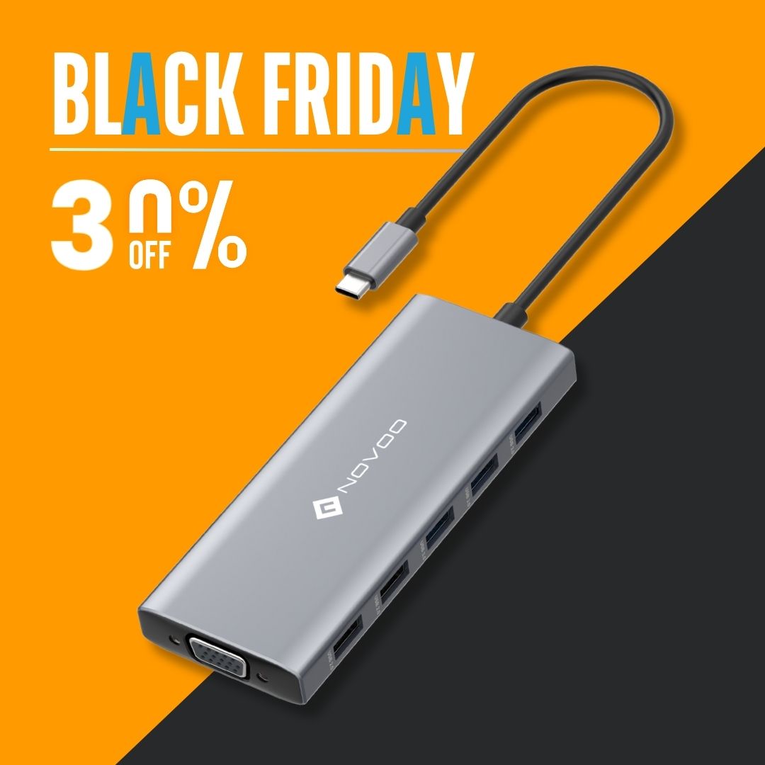 NOVOO 12-IN-1 RM12A Laptop USB C Docking Station Triple Display Dual 4K HDMI Hub VGA Adapter, 100WPD, USB Data, Compatible with MacBook/Dell/HP/Surface