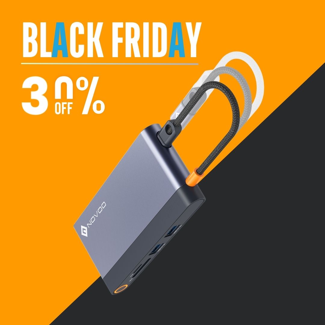 NOVOO RM8F Pro 8-in-1 USB-C Hub Laptop Docking Station, Dual Monitor Adapter with 2x 4K@60Hz HDMI