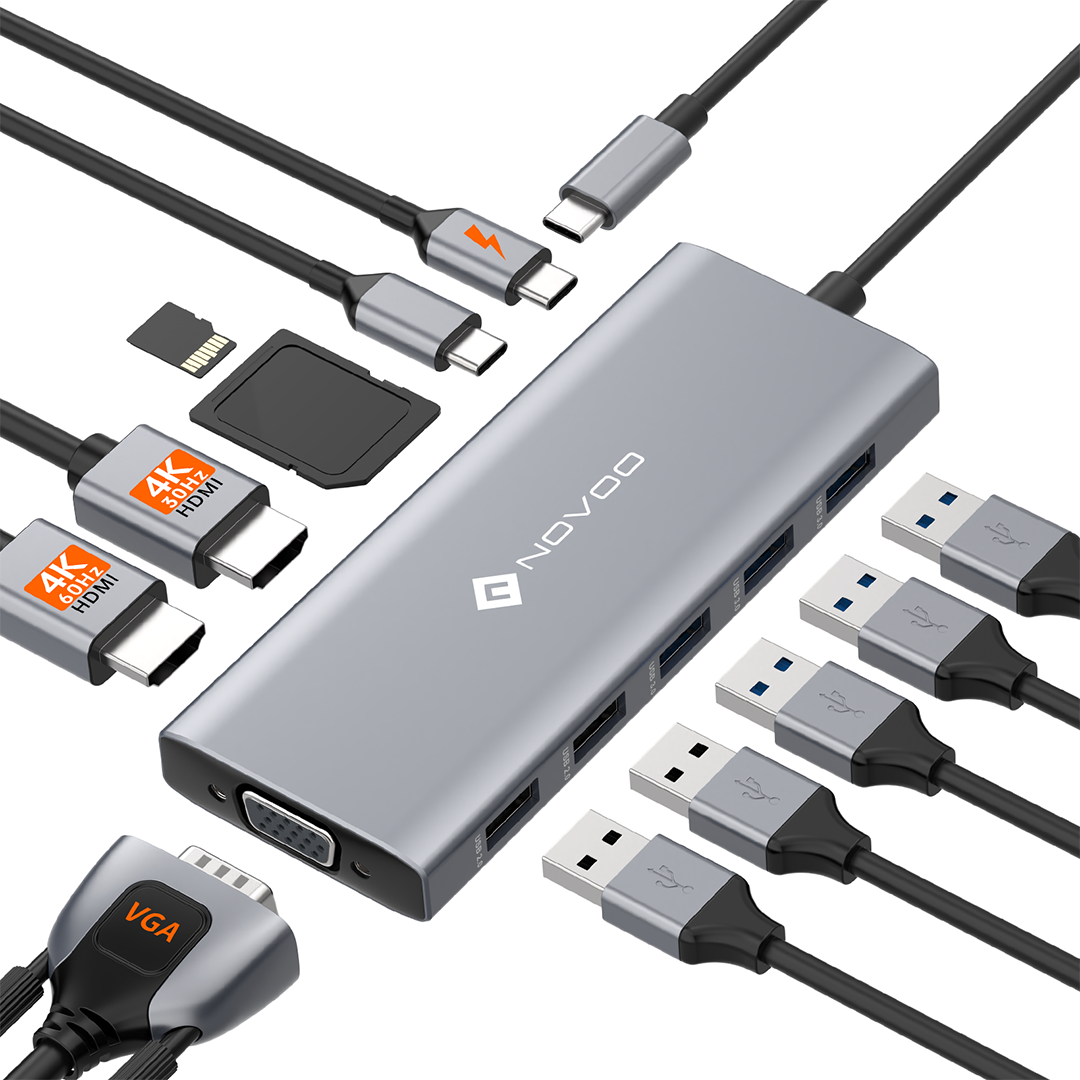 NOVOO Docking Station 4K@60Hz Triple Display USB C Hub Dual HDMI mit 4K@120Hz DisplayPort Multiport Adapter, 2 HDMI 4K@60Hz,Gigabit Ethernet ,100WPD,SD/TF,4xUSB für MacBook, andere USB C Laptops NOVOO Docking Station 4K@60Hz Triple Display USB C Hub Dual HDMI mit 4K@120Hz DisplayPort Multiport Adapter, 2 HDMI 4K@60Hz,Gigabit Ethernet ,100WPD,SD/TF,4xUSB für MacBook, andere USB C Laptops