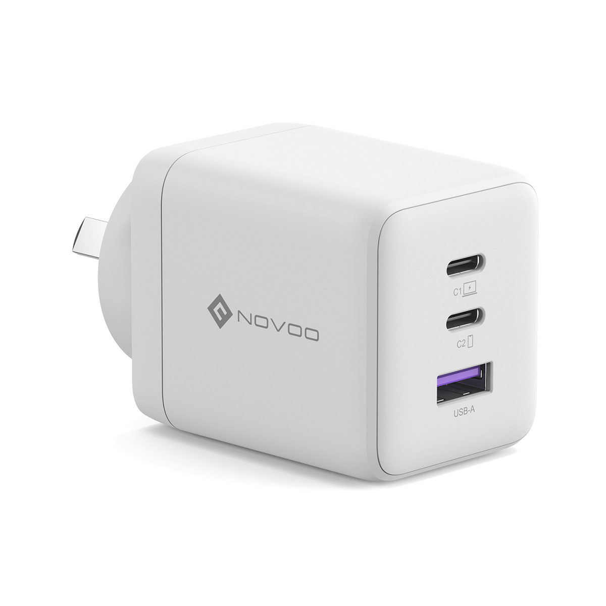 NOVOO 100W USB C GaN III Fast Charger Block with 3 Ports, PD 3.0 & PPS, Compact Power Adapter AU Plug for MacBook, iPhone 16/15 Pro, Galaxy S25/S24 Ultra, iPad Pro, Dell XPS 13 – White