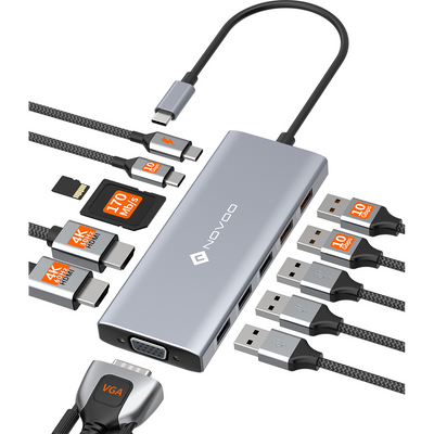 NOVOO RM12H 12-IN-1 10Gbps USB C Laptop Docking Station Triple Display