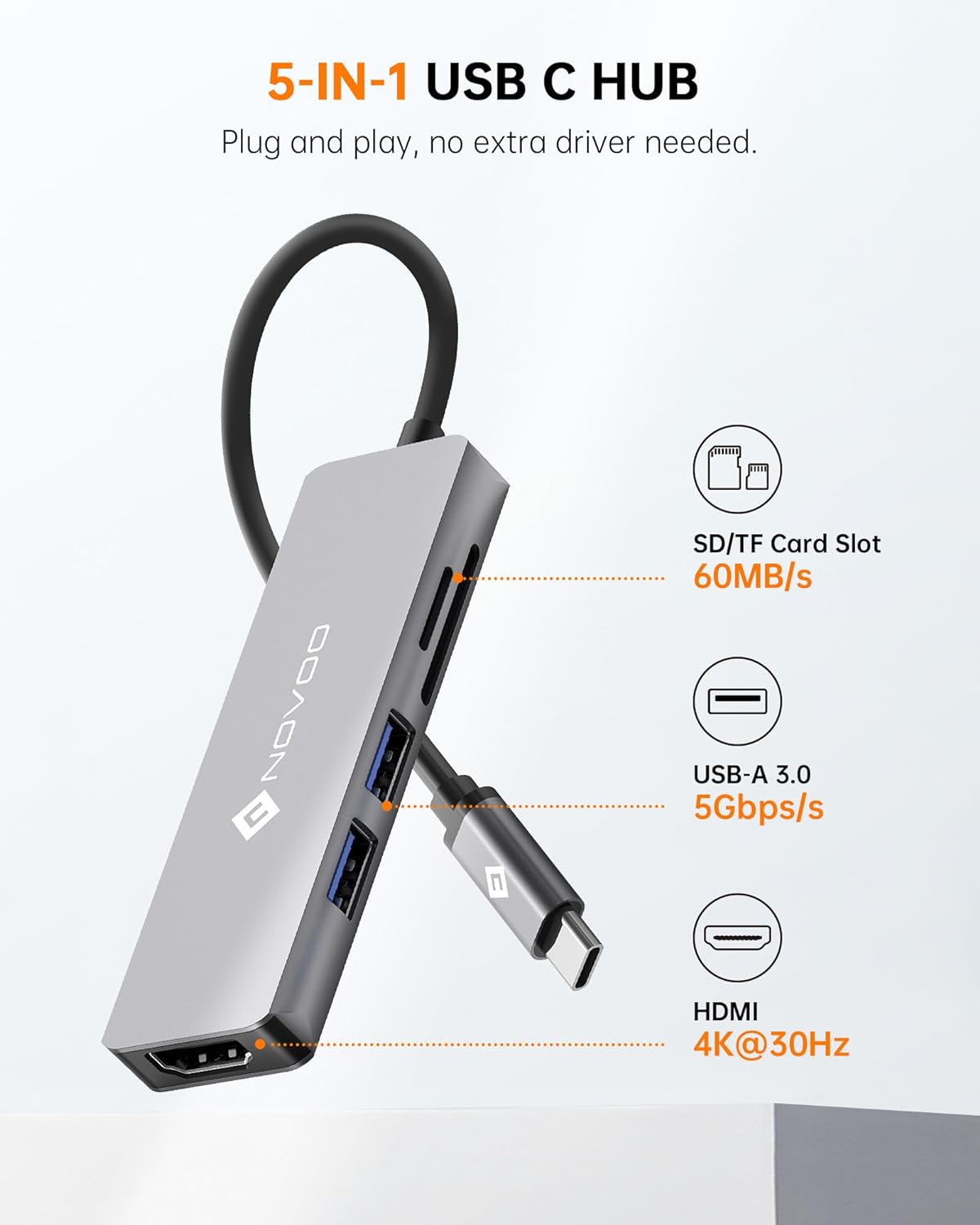 NOVOO 5 IN 1 R5 USB C HUB - NOVOO