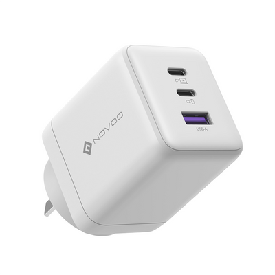 NOVOO 100W USB C GaN III Fast Charger Block with 3 Ports, PD 3.0 & PPS, Compact Power Adapter AU Plug for MacBook, iPhone 16/15 Pro, Galaxy S25/S24 Ultra, iPad Pro, Dell XPS 13 – White