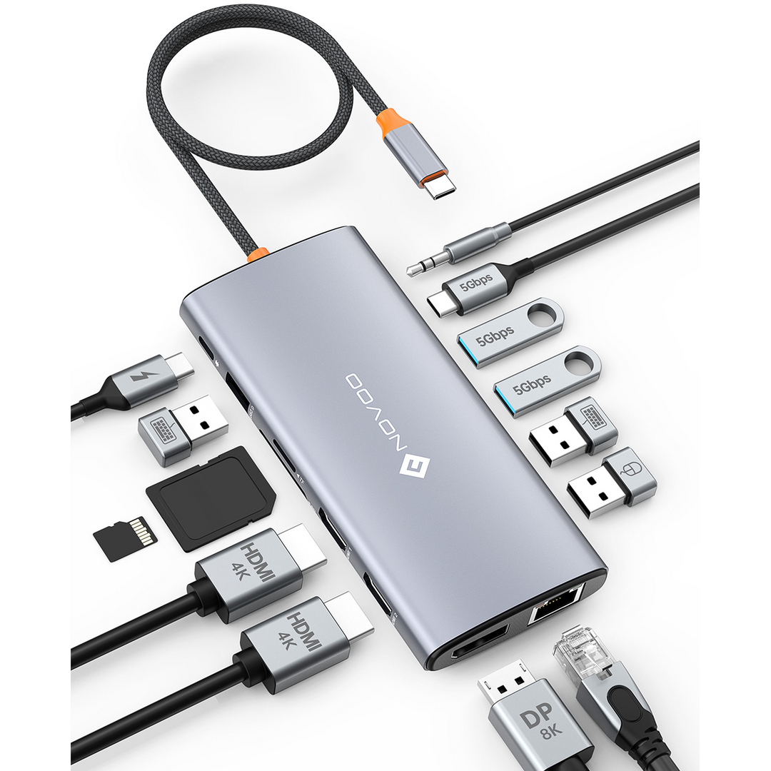NOVOO Docking Station 4K@60Hz USB C Hub Triple Display Dual HDMI Mit DisplayPort USB C Adapter