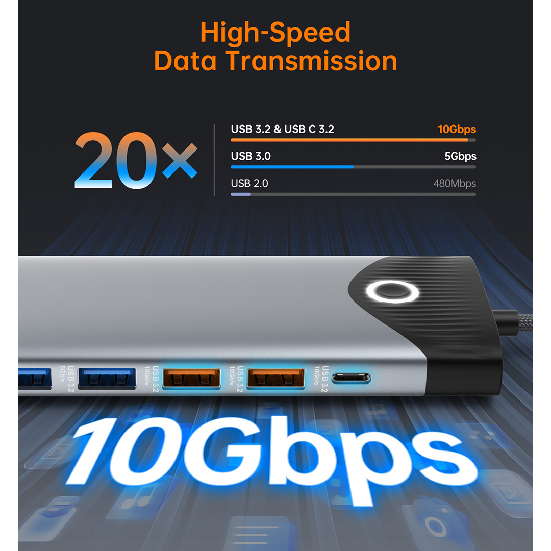 NOVOO TM15H 15-in-1 USB C Docking Station with Screen On/Off Button, Dual 4K HDMI, VGA, 10Gbps USB 3.2, Gigabit Ethernet, 100W PD, SD/TF Reader, Laptop MacBook Pro M4 Dell HP Lenovo