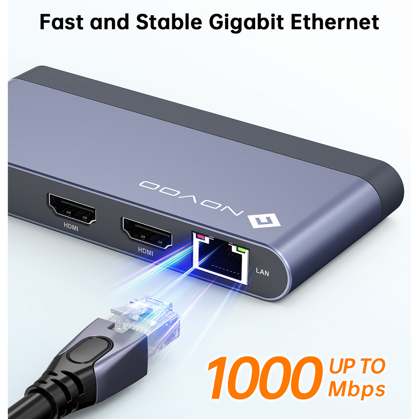 NOVOO RM8F Pro 8-in-1 USB-C Hub Laptop Docking Station, Dual Monitor Adapter with 2x 4K@60Hz HDMI