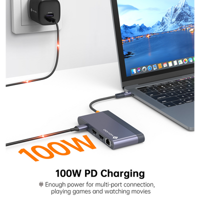 NOVOO RM8F Pro 8-in-1 USB-C Hub Laptop Docking Station, Dual Monitor Adapter with 2x 4K@60Hz HDMI