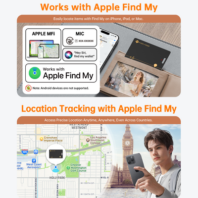 NOVOO Wireless Charging Wallet Tracker Card, Smart Bluetooth Item Tag, Works with Apple Find My(iOS only)