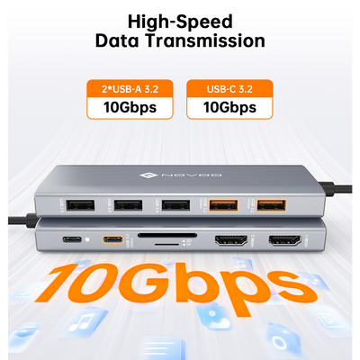 NOVOO RM12H 12-IN-1 10Gbps USB C Laptop Docking Station Triple Display