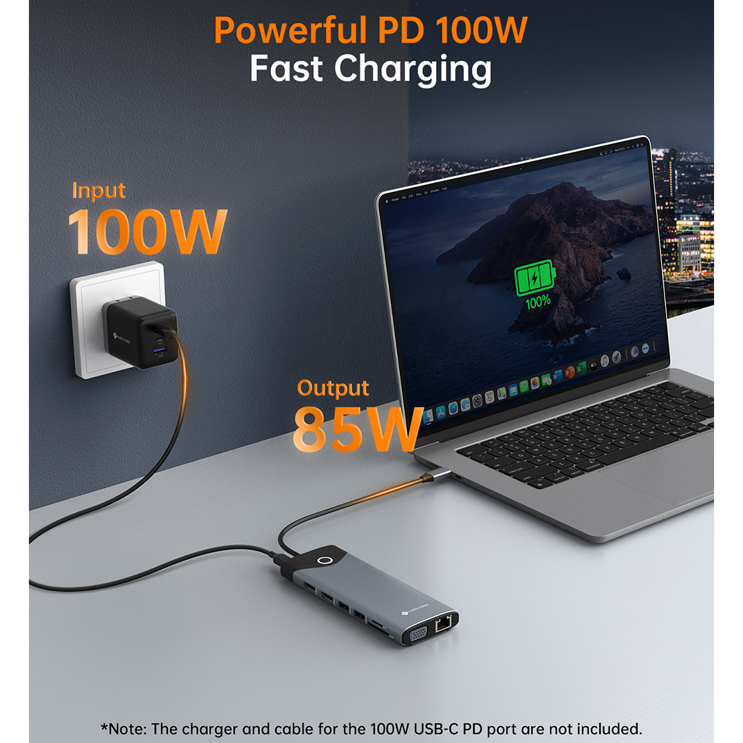 NOVOO TM15H 15-in-1 USB C Docking Station with Screen On/Off Button, Dual 4K HDMI, VGA, 10Gbps USB 3.2, Gigabit Ethernet, 100W PD, SD/TF Reader, Laptop MacBook Pro M4 Dell HP Lenovo