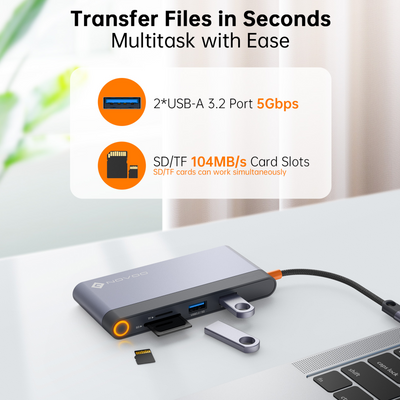 NOVOO RM8F Pro 8-in-1 USB-C Hub Laptop Docking Station, Dual Monitor Adapter with 2x 4K@60Hz HDMI