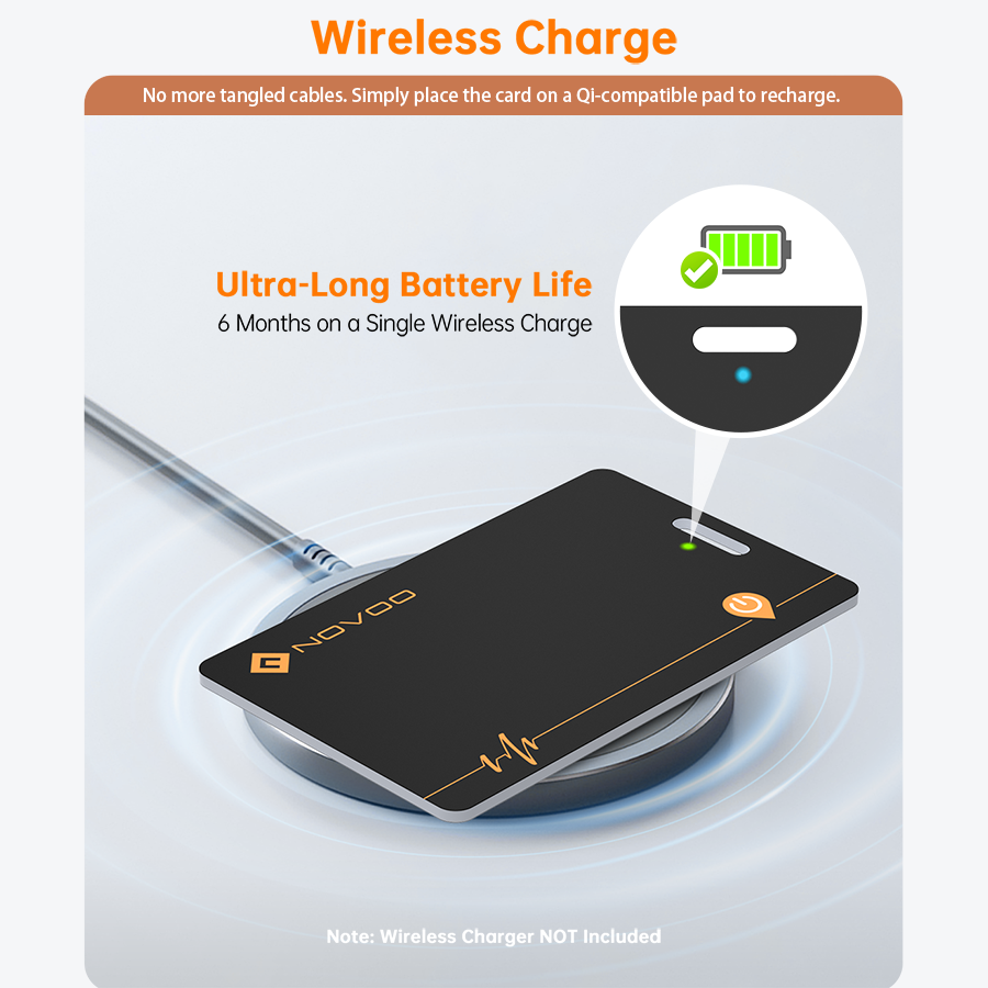 NOVOO Wireless Charging Wallet Tracker Card, Smart Bluetooth Item Tag, Works with Apple Find My(iOS only)