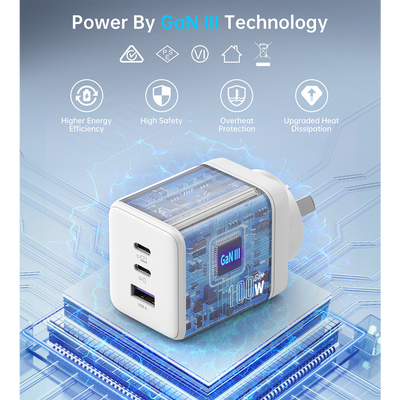 NOVOO 100W USB C GaN III Fast Charger Block with 3 Ports, PD 3.0 & PPS, Compact Power Adapter AU Plug for MacBook, iPhone 16/15 Pro, Galaxy S25/S24 Ultra, iPad Pro, Dell XPS 13 – White
