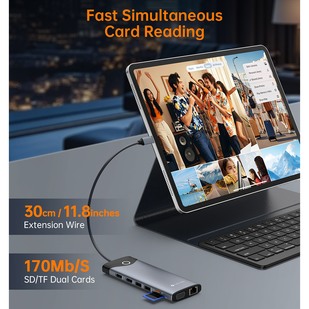 NOVOO TM15H 15-in-1 USB C Docking Station with Screen On/Off Button, Dual 4K HDMI, VGA, 10Gbps USB 3.2, Gigabit Ethernet, 100W PD, SD/TF Reader, Laptop MacBook Pro M4 Dell HP Lenovo