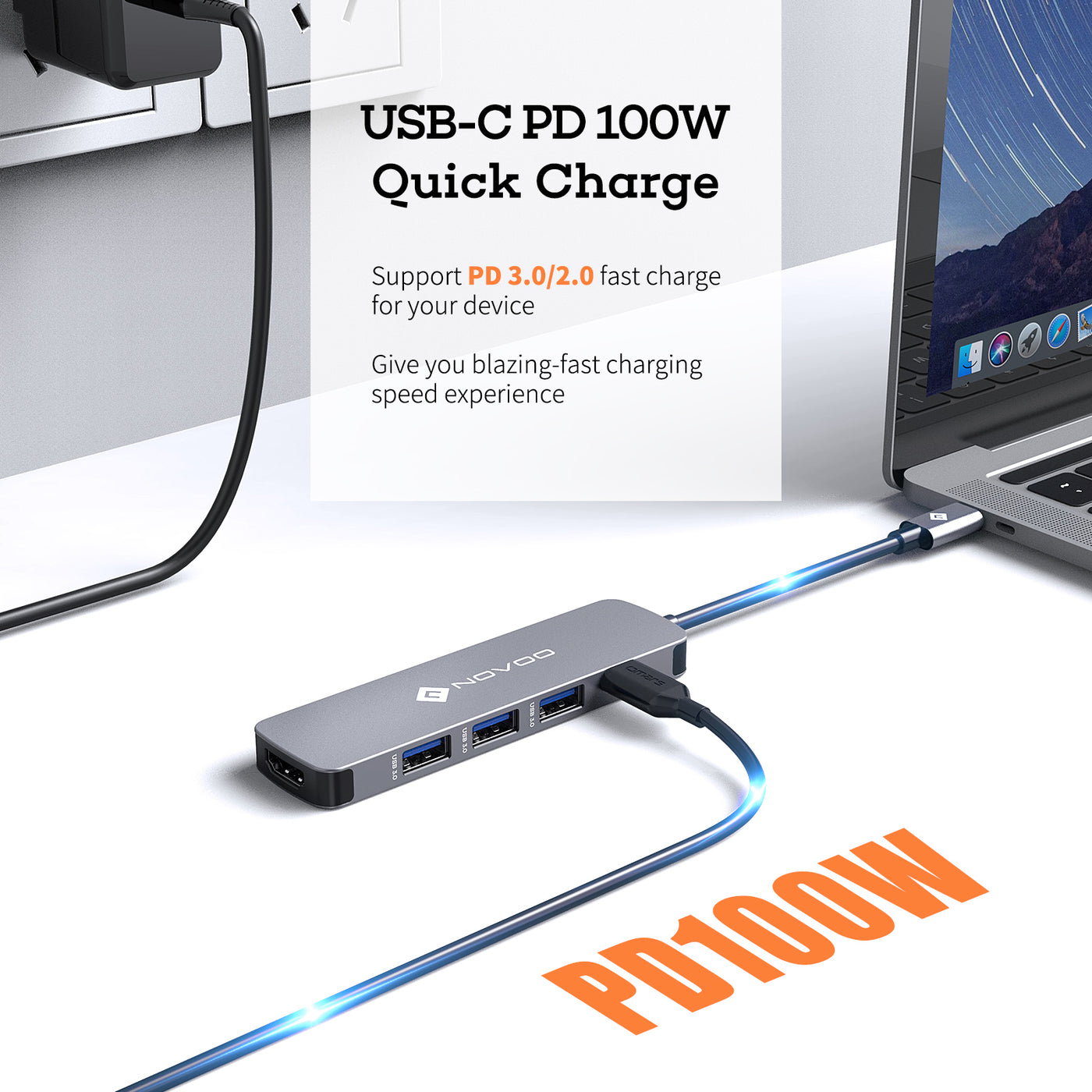 NOVOO 5 in 1 USB C HUB With PD 100W Fast Charge - NOVOO