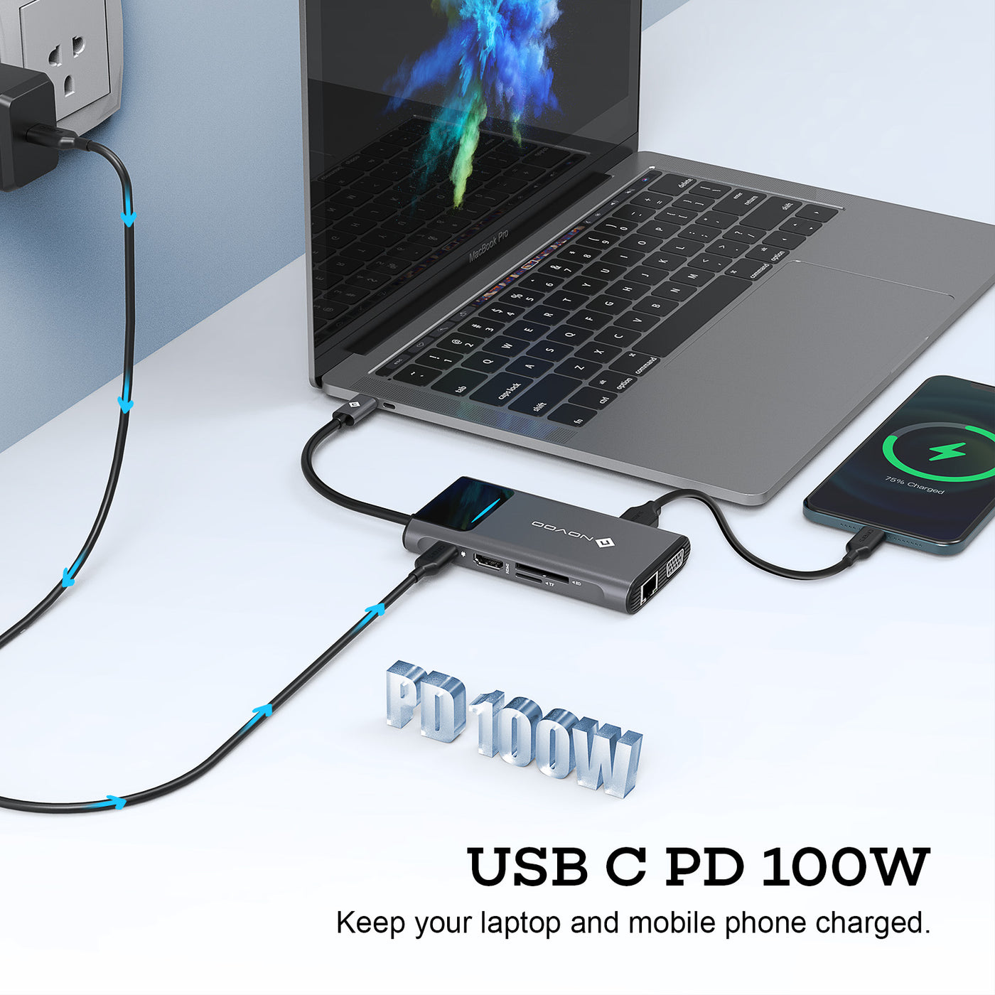 NOVOO 9 in 1 USB C HUB With LED Screen - NOVOO