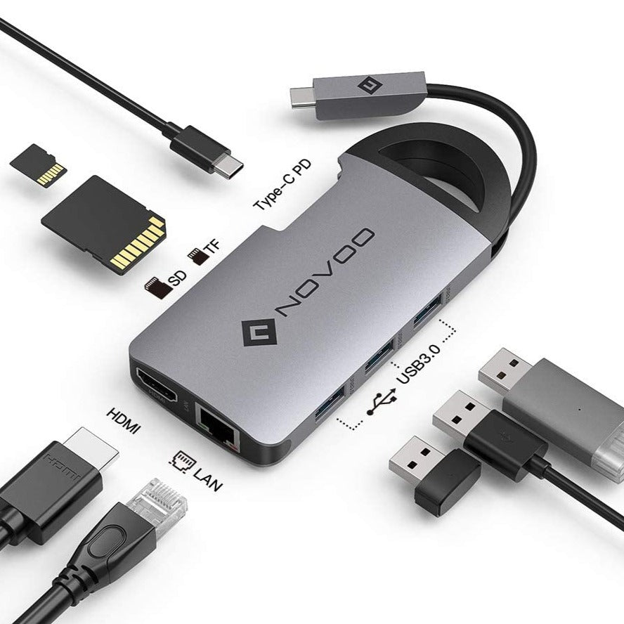 USB C Hub 8 in 1 USB-C Dock with Hidden Cable - NOVOO