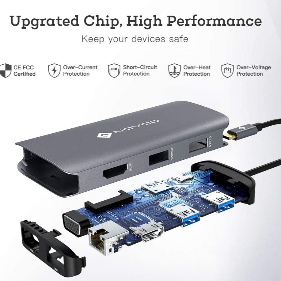 Docking Station NOVOO 9 In 1 USB-C - Dual HDMI 4K, PD 100W, Ethernet Gigabit, Per Laptop